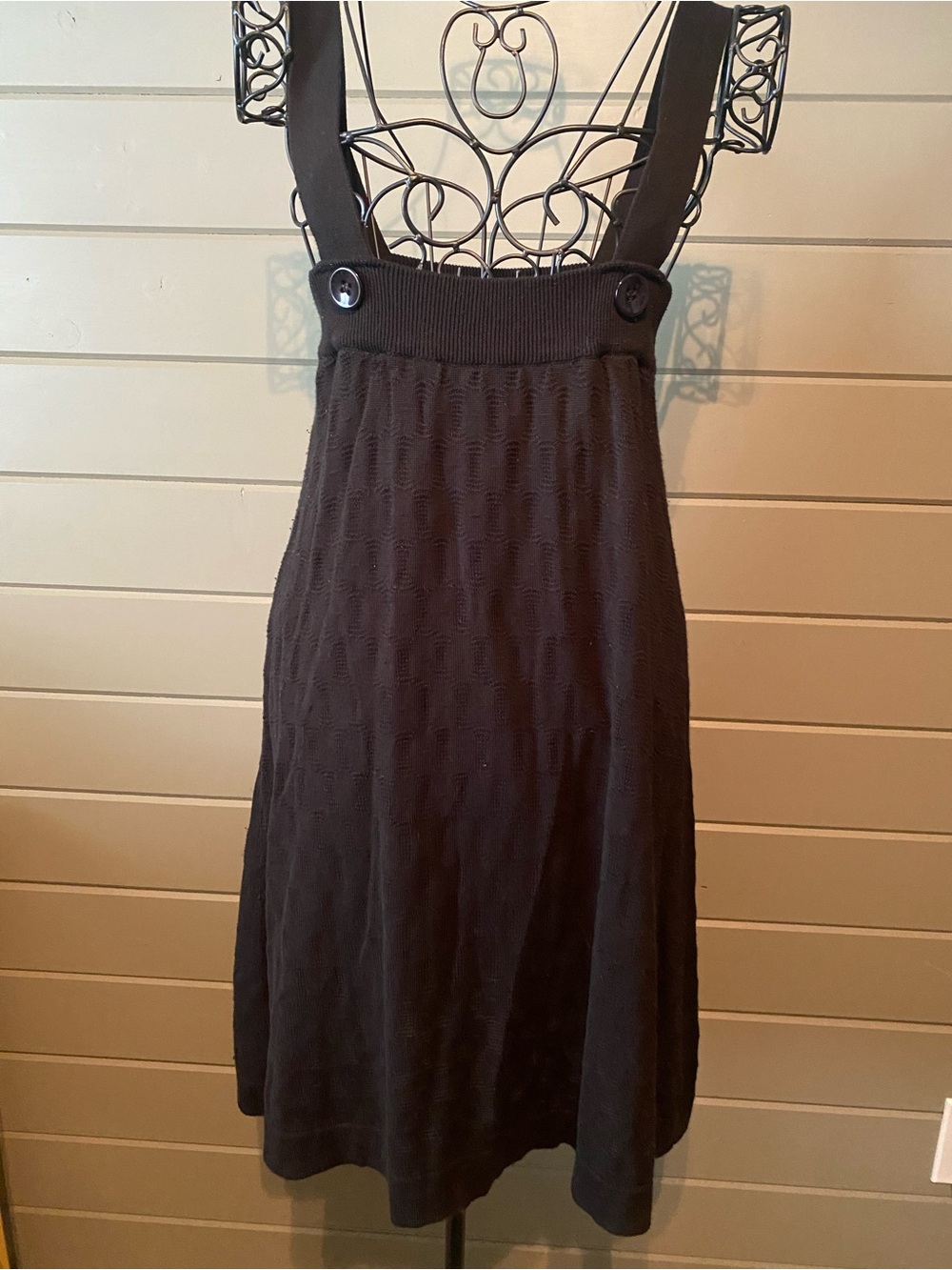 Forever 21 Black Knit eyelet Pinafore Midi Dress with Button Straps